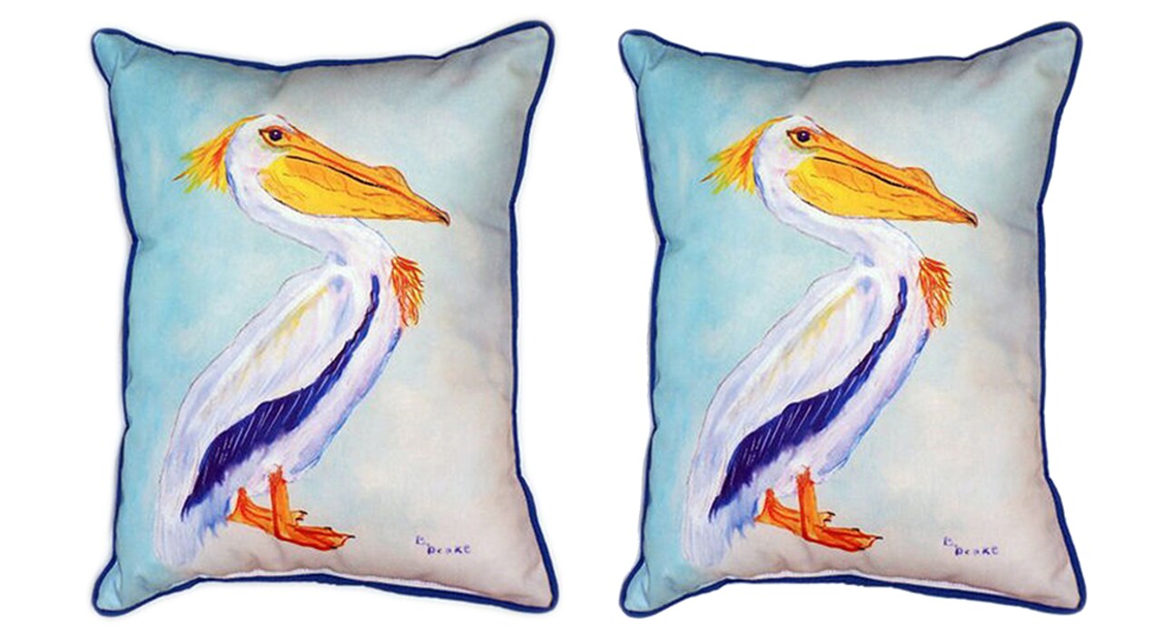 Pair of Betsy Drake King Pelican Large Indoor/Outdoor Pillows 16x20